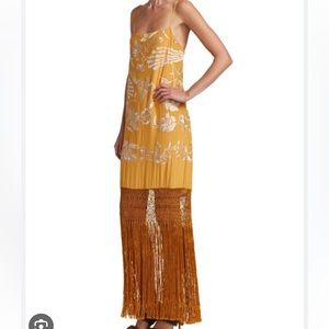 Johanna Ortiz Embroidered Fringe Slip Dress / Gown size 2